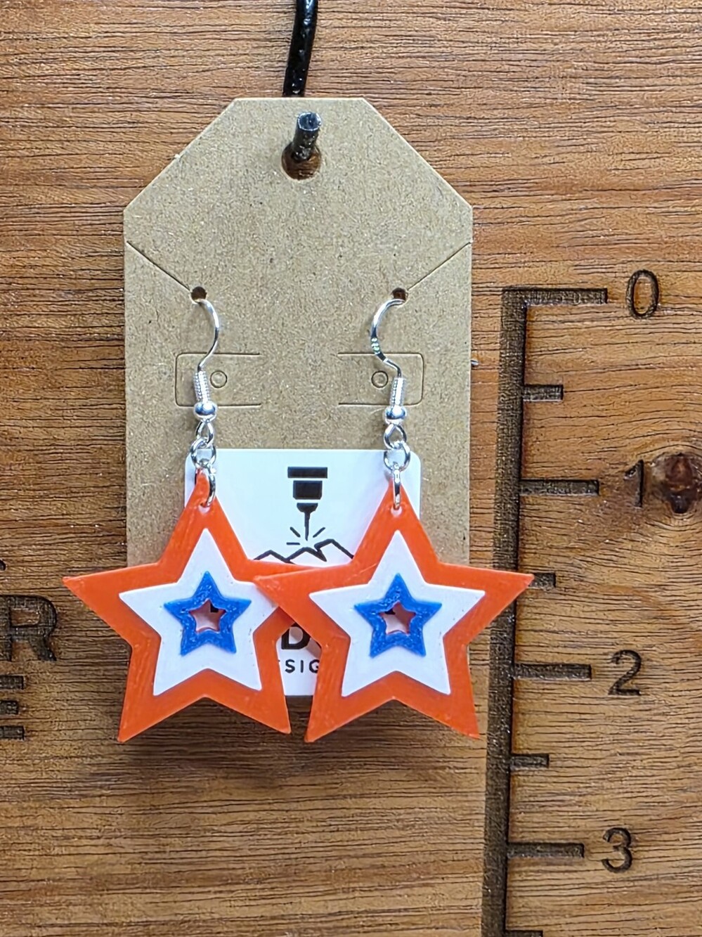 Patriotic Star Dangle Earrings - Red, White & Blue